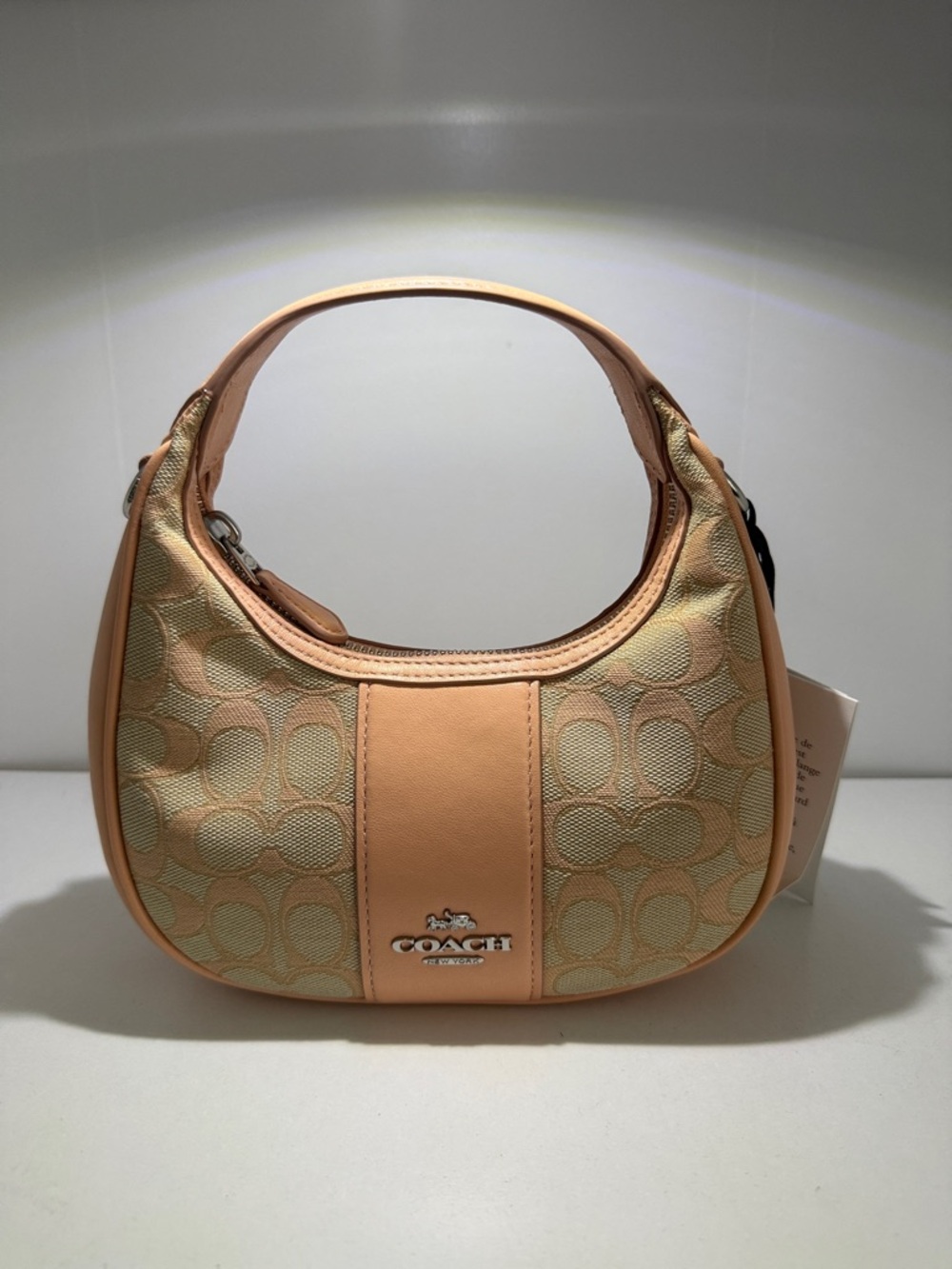 Coach Signature Canvas Mini Hobo Bag in Peach and Beige